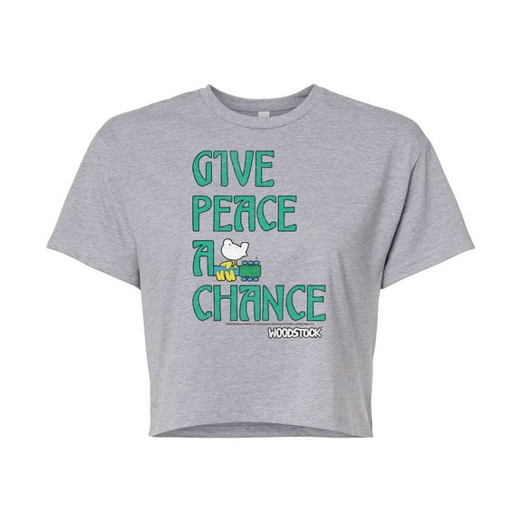 Woodstock - Give Peace A Chance - Juniors Cropped Cotton Blend T-Shirt