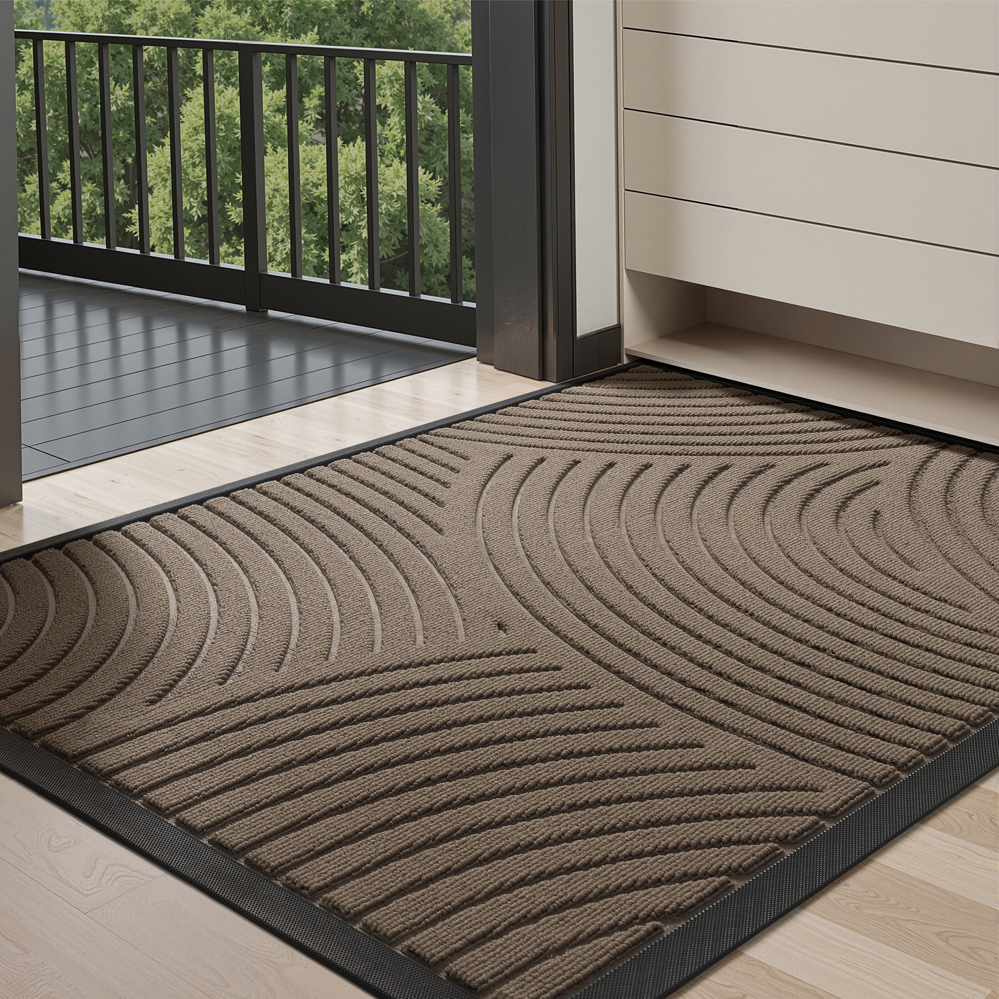 FEELHOME 17"x30" Non Slip Outdoor Doormat Absorbent Front Door Mat Rubber Welcome Mat for Indoor Outdoor Use Low Profile Dirt Trapper Entryway Rug Beige