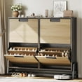 thumbnail image 1 of Shoe Cabinet Storage with 4 Flip Drawers, Freestanding Shoe Storage Organizer Cabinet for Entryway, Narrow Shoe Rack Cabinet with 3 Tier Adjustable Shelves for Hallway, Oak, 1 of 7