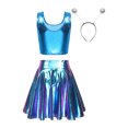 thumbnail image 2 of YONGHS Women's Alien Set Cheer Leader Outfit Metallic Crop Tank Top with Ruffle Skirt Hair Hoop Blue A XL, 2 of 7