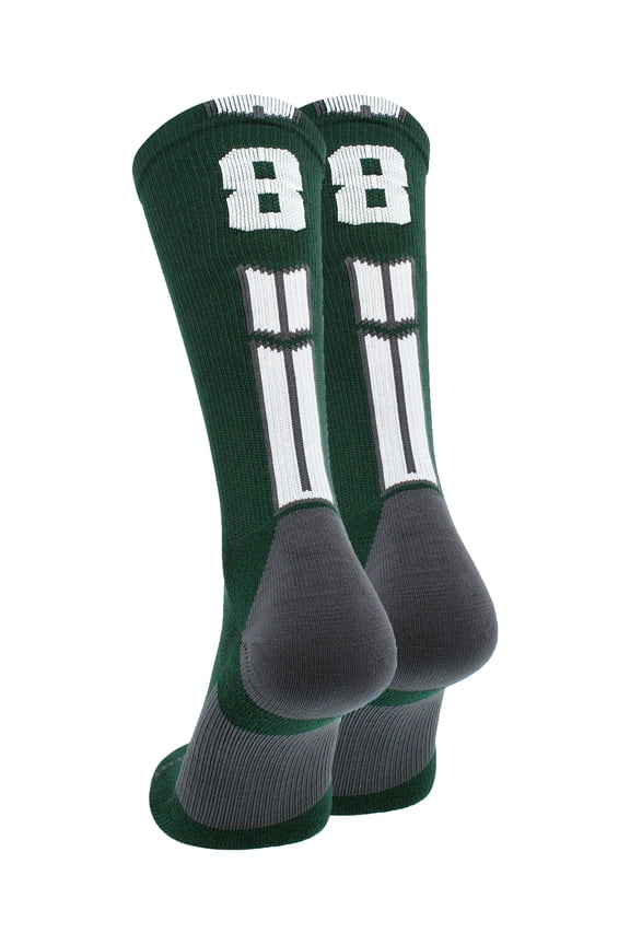 Dark Green/White Player Id Crew Number Socks (#88, Large) - #88,Large