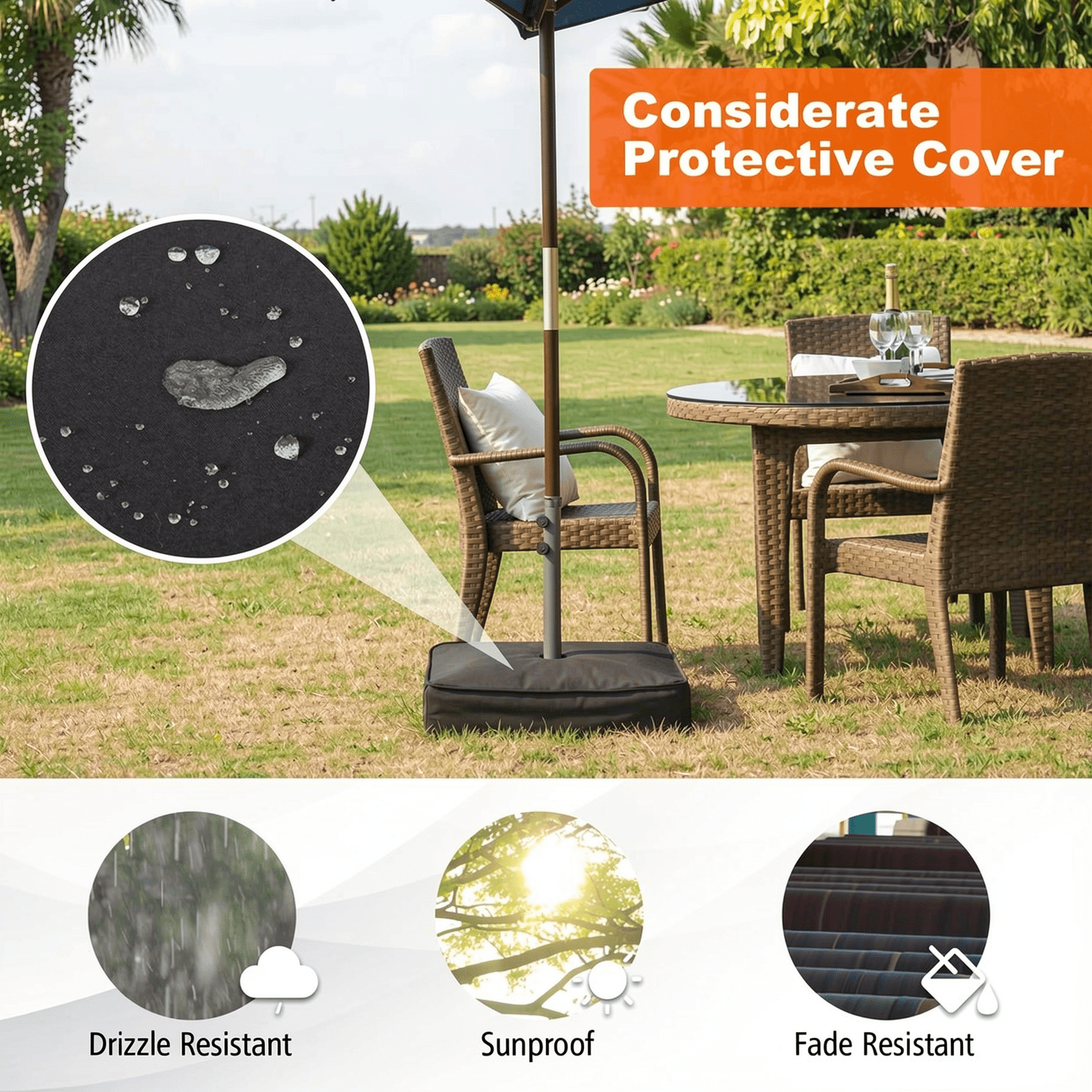 Biotree Fillable Umbrella Base with 2 Sandbags and Dust-proof Cover Black - Heavy Duty Outdoor Patio Stand