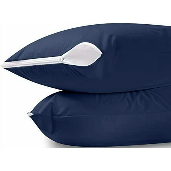 Utopia Bedding Waterproof Pillow Protector Zippered (2 Pack) Queen Navy – Bed