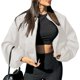 thumbnail image 1 of Chaqueta Corta Informal con Cremallera para Mujer, Estilo Universitario, Abrigos de Moda con Bolsillos de Ribete Crema XS, 1 of 7