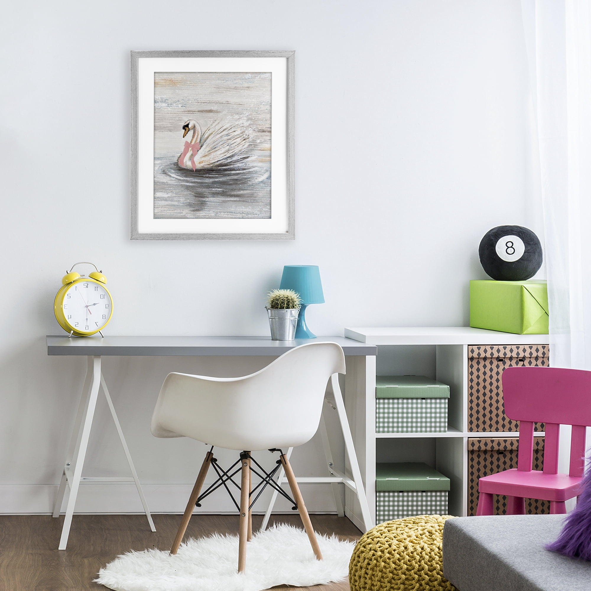 Stupell Industries Swan With Pink Bow & Ripples Gray Framed Print Under Glass, design by Patricia Pinto