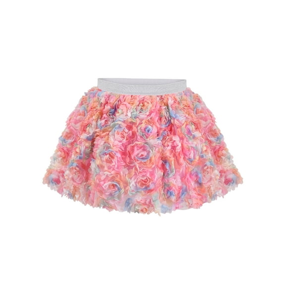 Girls Skirt Tutu Multicolor 3D Flower Applique Elastic Waist 9-10 Years