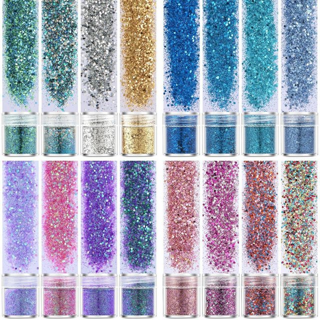 HLONK 16 Colors PET Glitter Flakes Crystal Sequins Epoxy Resin Mold Filler Decoration