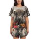 thumbnail image 1 of Balery Butterfly Cow With Flowers Conjunto de Pijama para Mujer con Estampado, Dos Piezas de Manga Corta y Shorts, Ropa de Dormir Suave con Cuello Redondo y Bolsillos-Small, 1 of 6