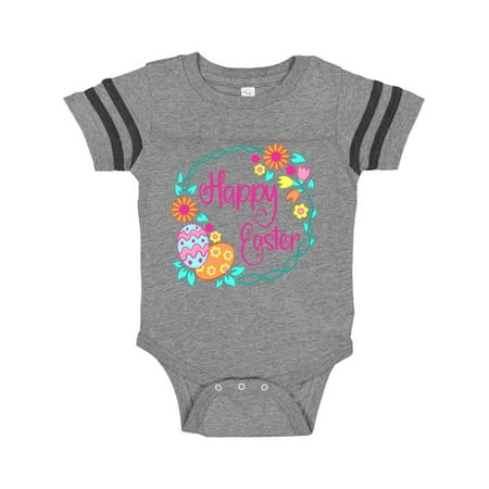 

Inktastic Happy Easter Wreath with Pastel Eggs and Flowers Gift Baby Boy or Baby Girl Bodysuit