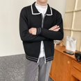 thumbnail image 5 of Suéter de punto verde para hombre, cárdigan tipo polo a rayas con cremallera y cremallera, ropa azul para hombre, prendas de punto, jerséis, elegantes, de diseñador, de lujo, divertidos, 5 of 5