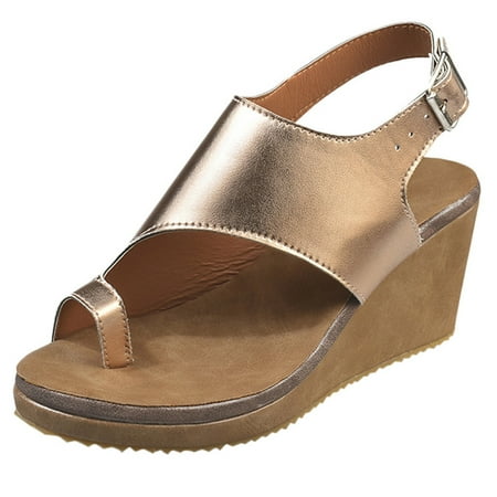 

Closed Toe Sandals for Women Casual Women s Solid Fashion Sandals Round Pinch Buckle Color Toe Wedge Shoes Women s Sandals Sandals for Women with Arch Support for Comfortable Walk