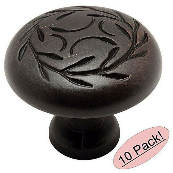 Cosmas 464ORB Oil Rubbed Bronze Leaf Cabinet Hardware Round Knob - 1-1/4" Inch Diameter - 10 Pack