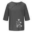 thumbnail image 4 of Blusas de Manga Corta para las Mujeres Impresas Cuello Redondo Camiseta Casual, Blusa de Algodón de Imitación para las Mujeres, 4 of 4