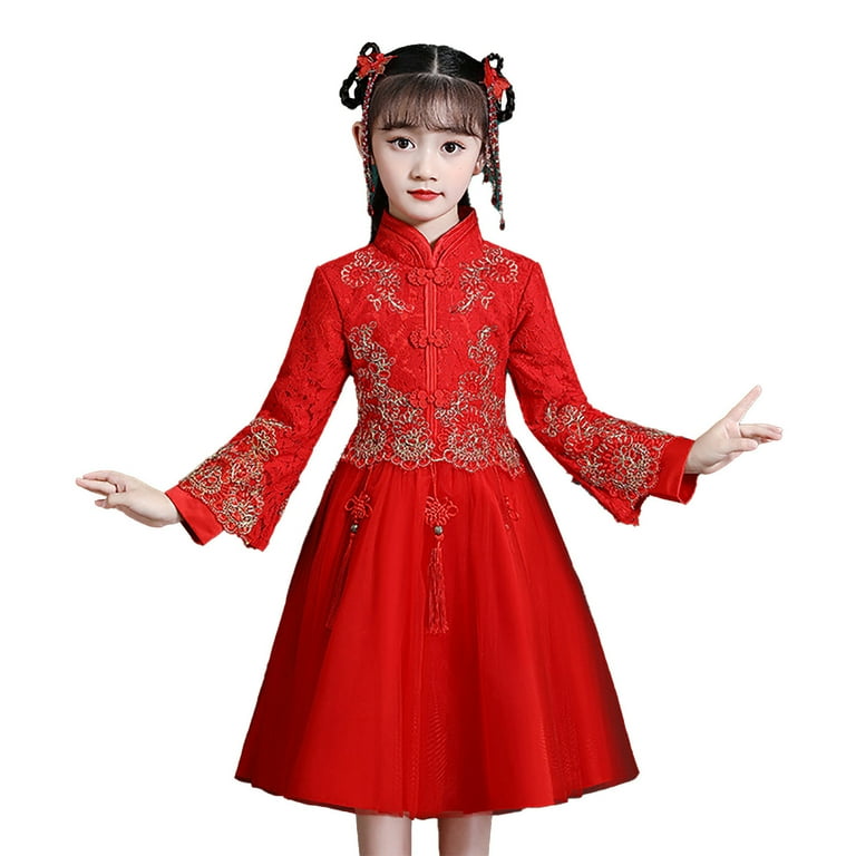 TAIAOJING Toddler Kids Baby Girls Children Dresses For Chinese New