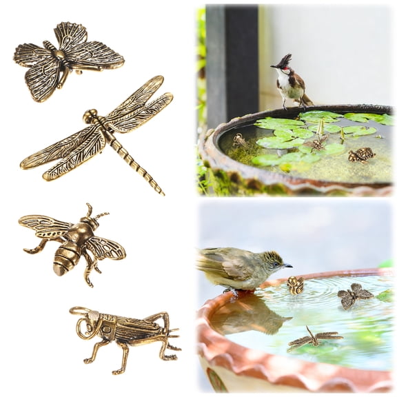 1-Set Bird Bath Copper Disk, Mini Bird Bath Copper Ornaments for Outdoor Birdbaths/ Bowl Decor [Butterfly, Cricket,Dragonfly]