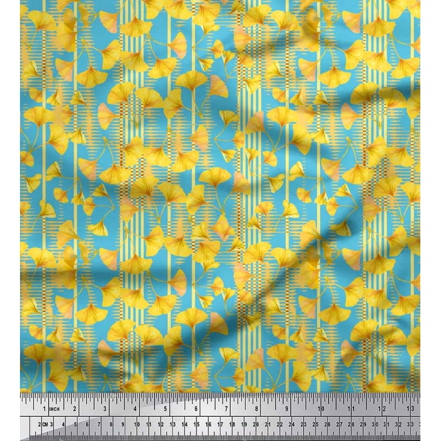 Soimoi Polyester Crepe Fabric Stripe & Buttercup Floral Print Fabric by The Yard 52 Inch Wide