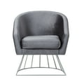 thumbnail image 3 of Hans Grey/Silver Velvet Accent Chair - Metal Base, Barrel Back, 3 of 9