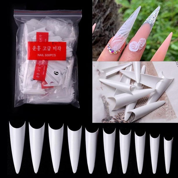 600PCS puntas de uñas shamjiam Stiletto Extralargo Acrílico Francés Medio falso
