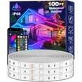thumbnail image 1 of 100Ft Outdoor LED Strip Lights Waterproof,Music Sync RGB IP68 Outside Led Light Strips Waterproofs with App and Remote,Exterior Led Rope Lights Waterproof for Deck,Balcony,Roof,Garden,Pool, 1 of 7