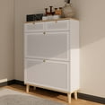 thumbnail image 2 of 31.5" Natural+White Narrow Shoe Cabinet (2 Flip-Up Doors+2 Drawers, 12-20 Pairs Capacity – MDF, Wood Legs, Freestanding for Entryway/Tight Spaces), 2 of 10