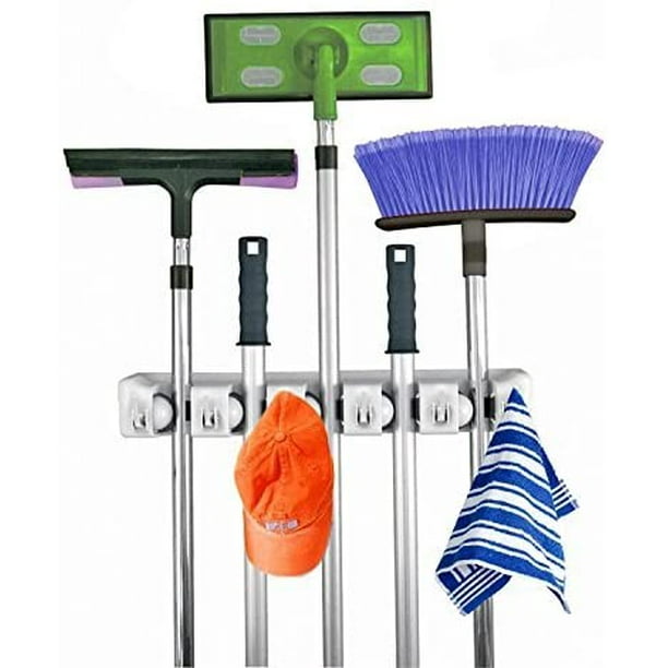 Home It Mop and Broom Holder, 5 Position with 6 Hooks Garage Storage