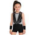 thumbnail image 5 of Aislor Girls Tank Unitards With Shorts Headband Gymnastics Leotard Athletic Ballet Dance Bodysuit Training Outfits Black Silver 16, 5 of 7
