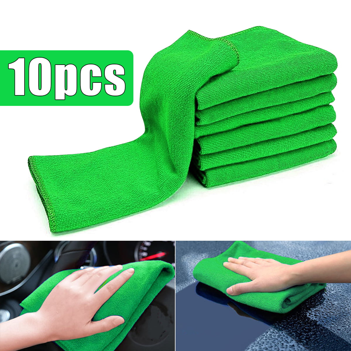 10Pcs Green Micro Fiber Auto Car Detailing Cleaning Soft Cloth Towel Duster Wash 