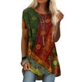 thumbnail image 1 of Short Sleeve T-shirt Top for Women Casual Loose Crew Neck Tunic Blouse Irregular Hem Vintage Ethnic style Basic Tee Ladies Oversized Beach Dailywear T Shirts, 1 of 2