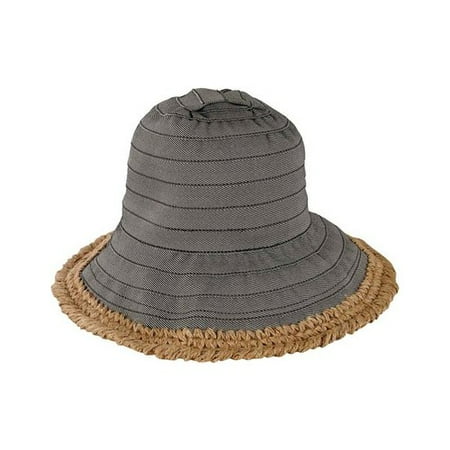 Hemp Hat - Women's San Diego Hat Company Sun Brim Bucket Hat with Crochet Hemp RBM5563 Black One Size (21)