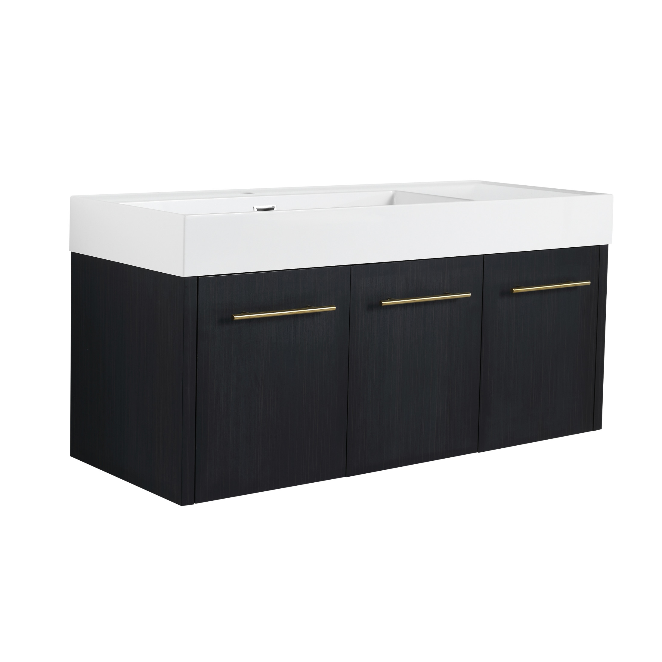 Noble House 48" Floating Wall-Mounted Bathroom Vanity, Thick-Edge Resin Sink, Soft-Close Doors, Black Chestnut