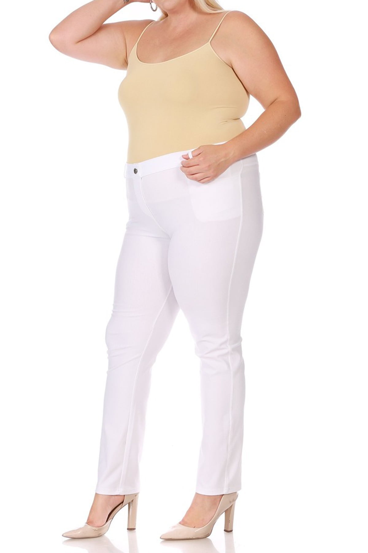 Women's Plus Size Comfy Slim Pocket Jeggings Jeans Pants with Button (Pack  of 2)