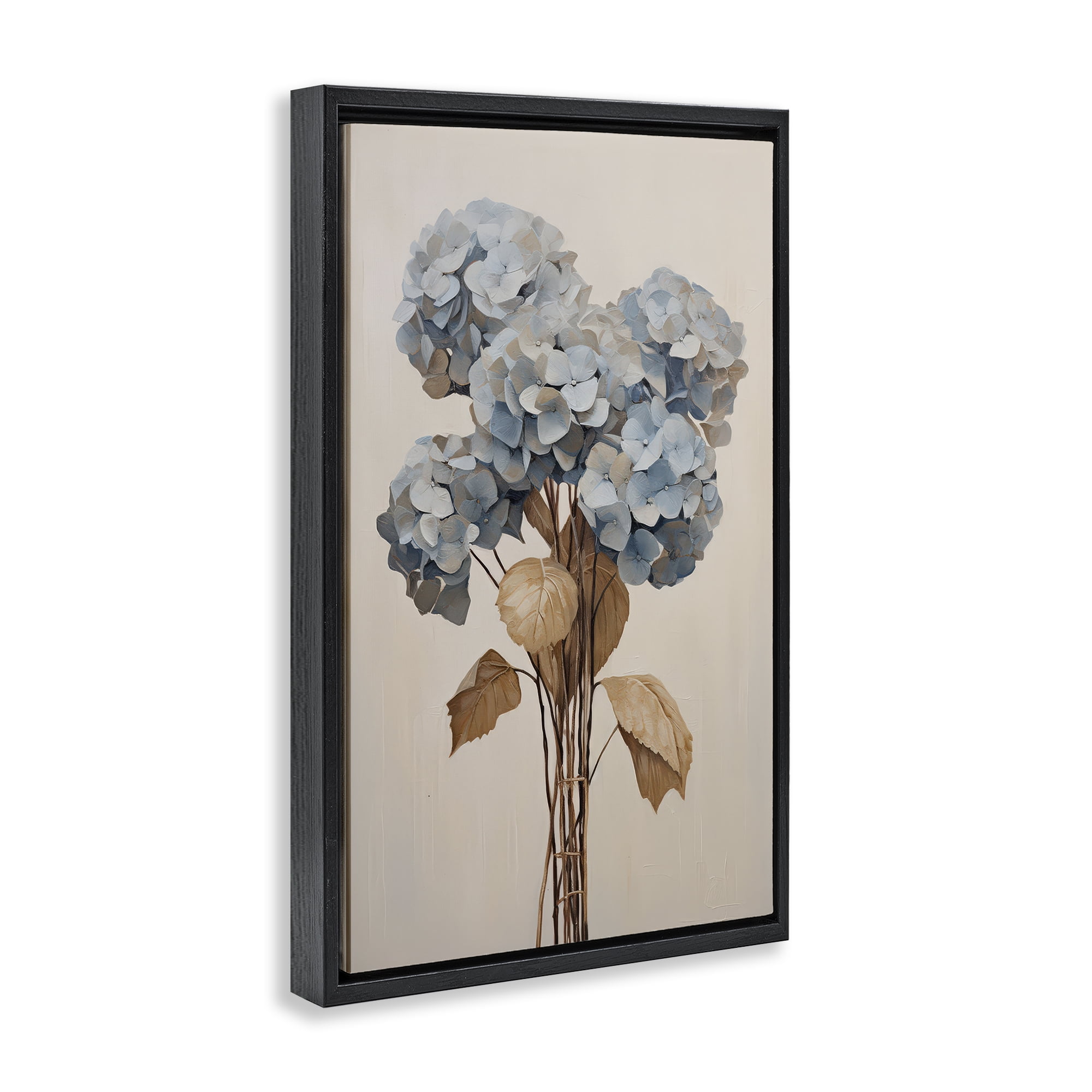 Stupell Industries Vintage Blue Hydrangea Plants & Flowers Painting Black Floater Framed Canvas Art Print Wall Art, 21 x 31