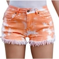 thumbnail image 2 of uublik Womens Shorts Denim Stretchy Casual Fashion Trendy Button Fly Denim Shorts Orange, 2 of 5
