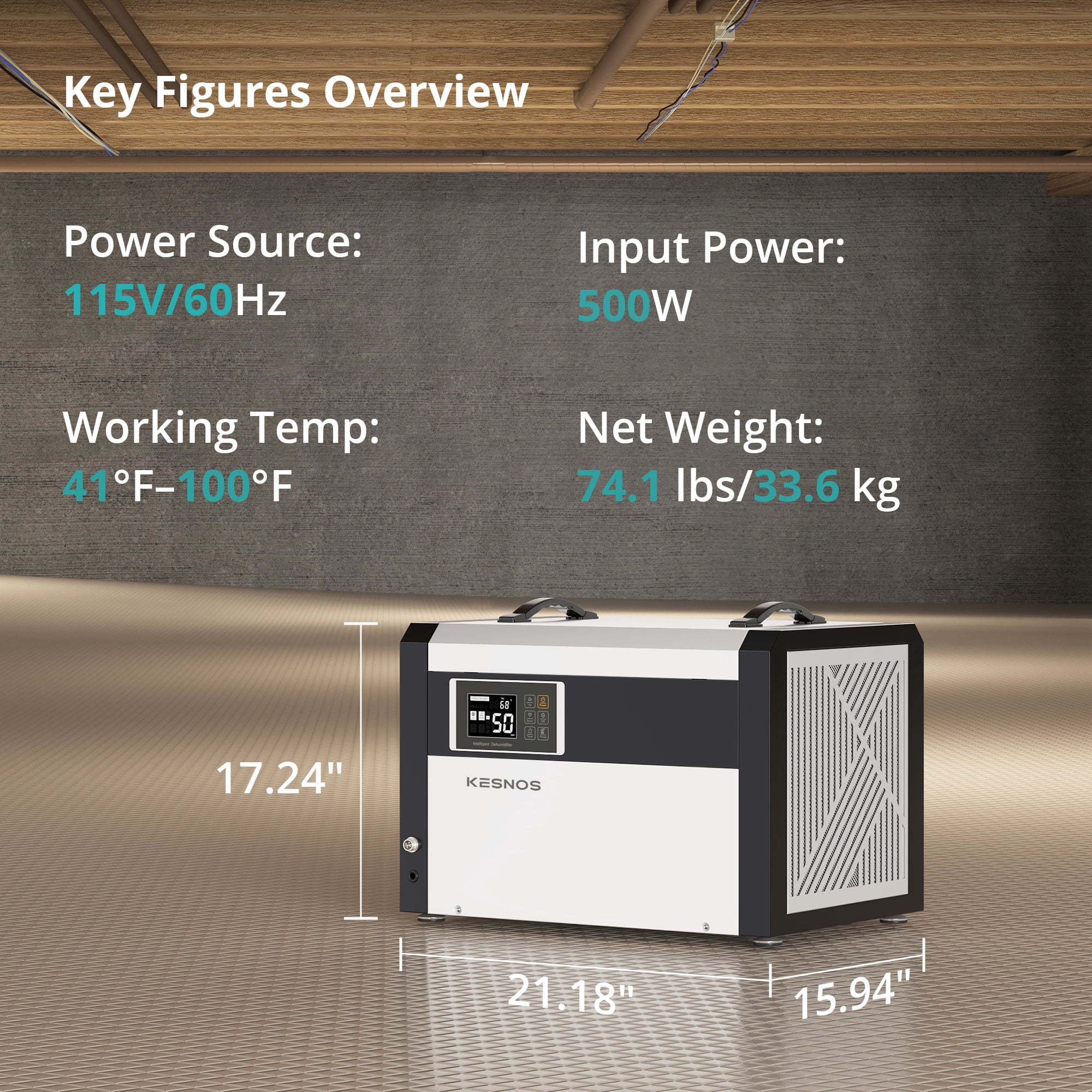 Waykar Kesnos 158 Pints Large Commercial Dehumidifier with Pump and Drain Hose for up to 7500 Sq. Ft. - 24 Hr Timer Ideal for Basements, Industrial Space, Crawlspace - Includes Remote Control