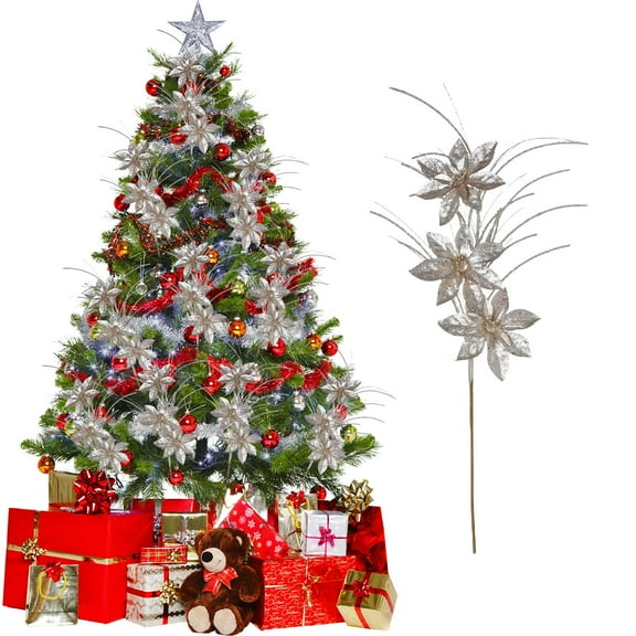 Linnome 32 Inch Golden Christmas Garland Spray, Sparkling Ball Berry Sequins Branch Cuttings for Party Table Decor