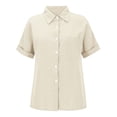 thumbnail image 4 of Shirts For Women Fashion Solid Linen Casual Loose Short Sleeve Button Shirt Womens Tops, 4 of 5