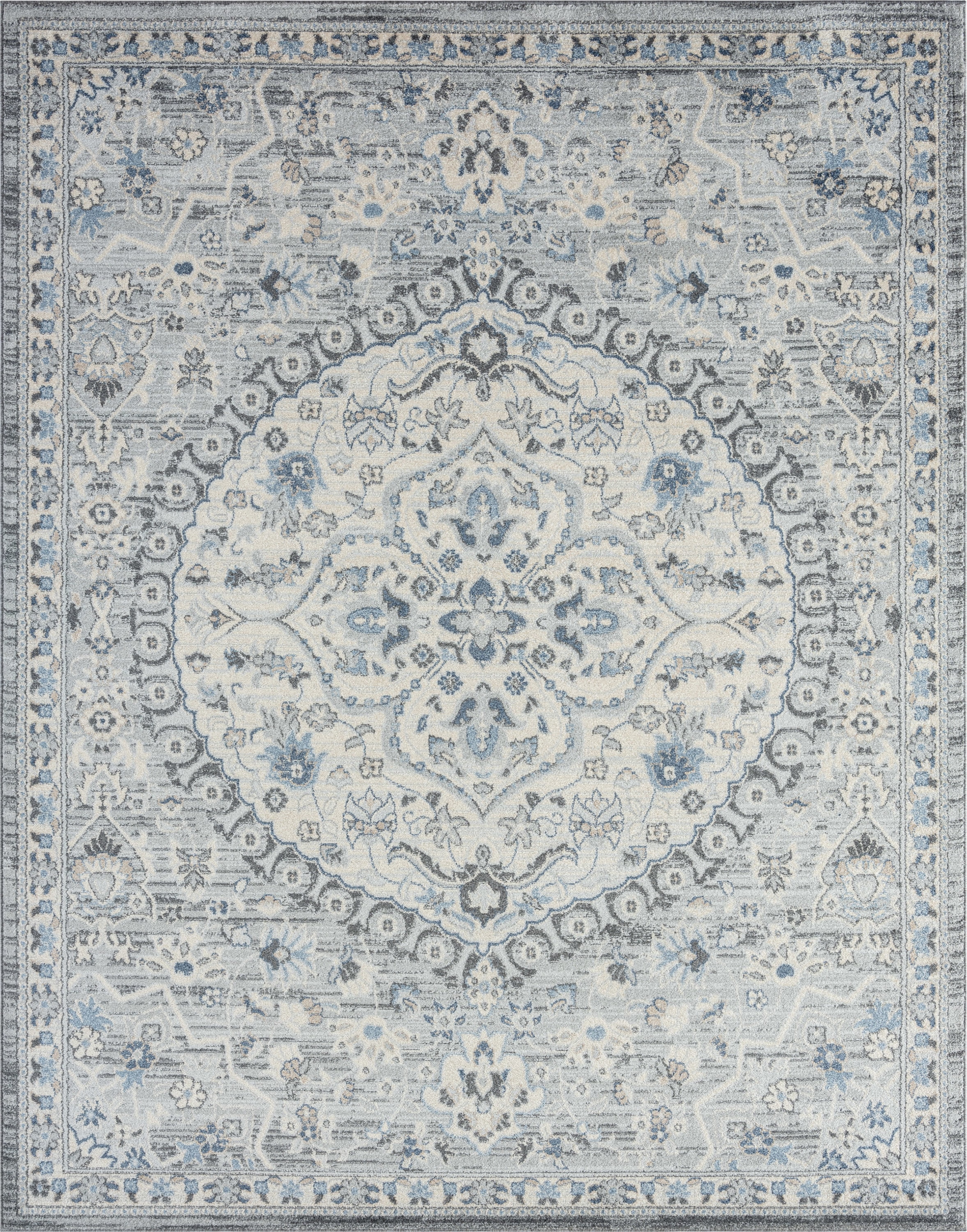 Traditional 5x8 Area Rug (5'3'' x 7'3'') Medallion Gray, Gray Living Room Easy to Clean