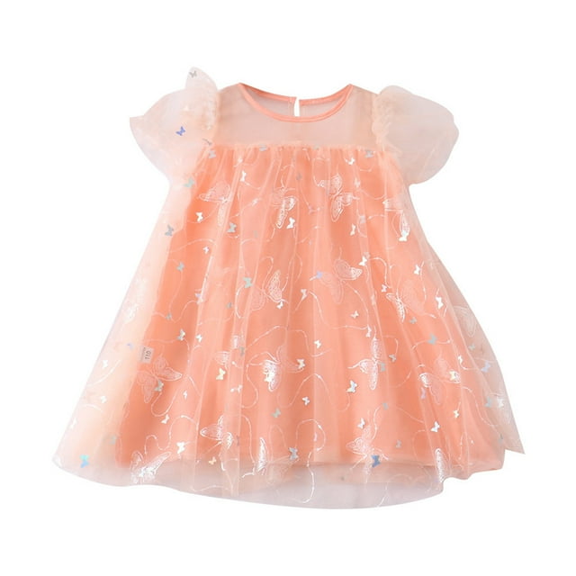 YOUSNH Robe Fille Papillon Filée Mignonne Personnalité Princesse Jupe Ligne A Robe Fille Orange 5-6 Ans