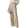 thumbnail image 2 of Solid Color Casual Women's High Waisted Pleated Loose Trousers, Work Pants Dress Pants, Office Chic Trousers,Khaki,S, 2 of 5