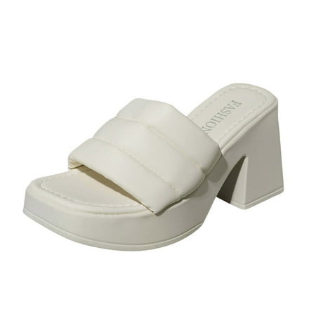 

LUOGENLI Female White Heels Closed Toe Round Ladies Fashion Summer Solid Leather Open Toe Square Head Thick High Heel Sandals Black Heels Open Toe Stiletto White Heels 2 Inch Wedding