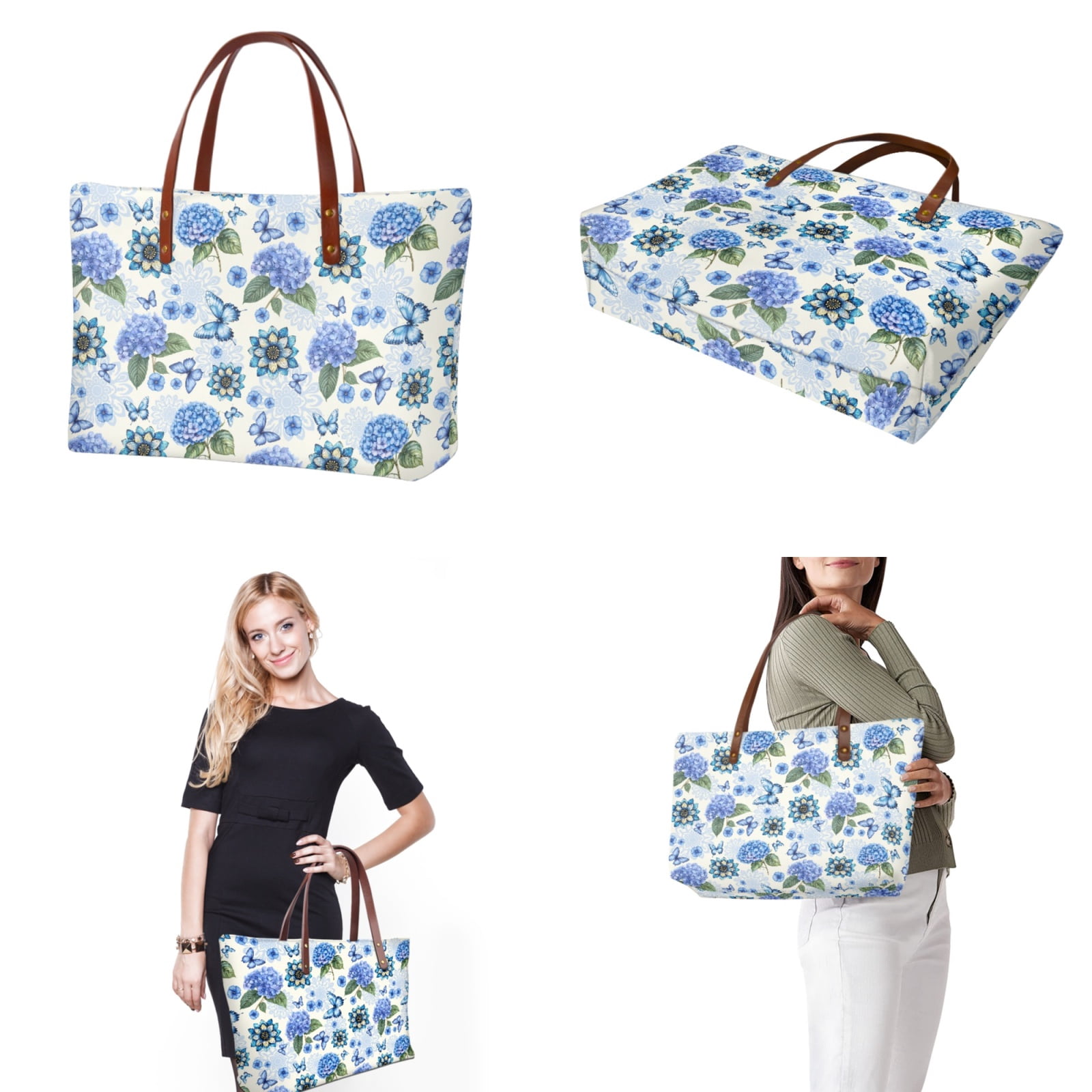 ZUXONGSY Boho Butterfly Mandala Hydrangea Print Handbags and Wallet Set of 2 for Women Multifunctional Work Bag Top Handle Tote Bag Shoulder Bag Waterproof Slim Wallet for Travel Vacation