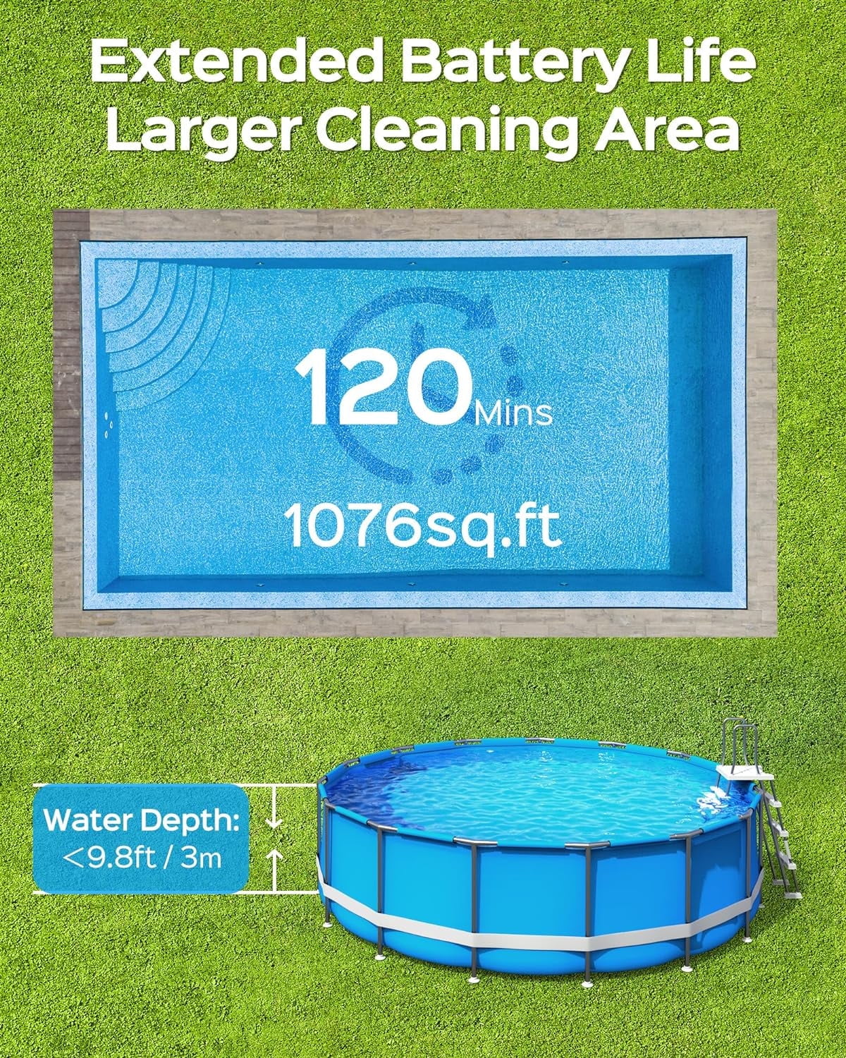 2025 New Upgraded WYBOT A1 Cordless Robotic Pool Cleaner, Automatic Pool Vacuum with 120 Mins, Double Filters, LED Indicator, Fast Charging, Ideal for above Ground Flat Pools - White