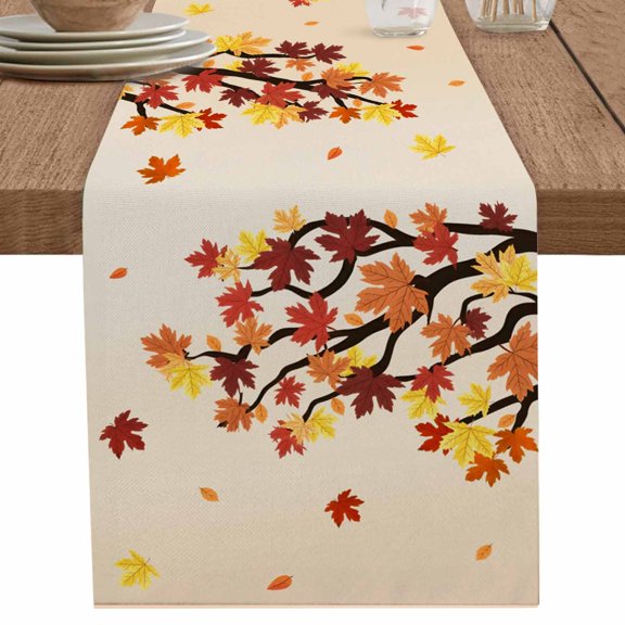 nqOlkjepod Maple Leaf Fall Table Runner 108 Inches Long Farmhouse Dress Scarves, Thanksgiving Botanical Branches Dining Tablerunner for Coffee Table/Kitchen Island/Party Décor, 13" x 108"