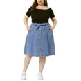 thumbnail image 2 of Agnes Orinda Women's Plus Size Outfits Fashion Tie Waist A Line Midi Denim Skirt 1X Grey Blue, 2 of 6