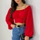 thumbnail image 4 of Tops Para Mujer Elegantes Blusas Casuales Camisas Erógenas de Moda Con Cuello en T Y Mangas Abullonadas Camisa de Color Sólido Blusa Superior Odeerbi  ODB156716, 4 of 7