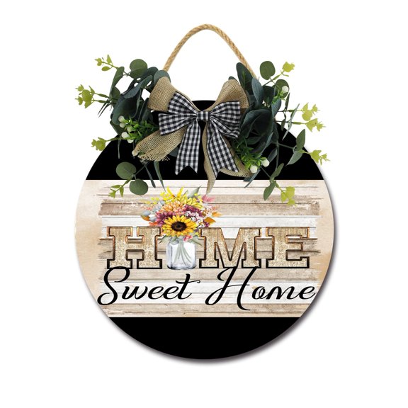 Home Sweet Home Sign Front Door Porch Decorations, Round Rustic Wood Hanging Sign for Farmhouse Porch Outdoor Home Holiday Front Door Sign Decor