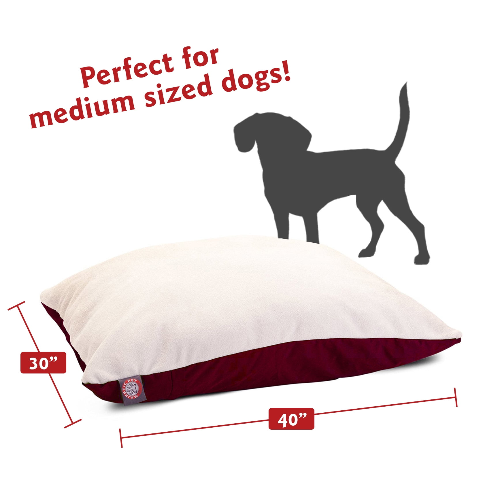 Majestic Pet Solid Color Rectangular Pillow Dog Bed Machine Washable Burgundy Medium 30" x 40" x 8"