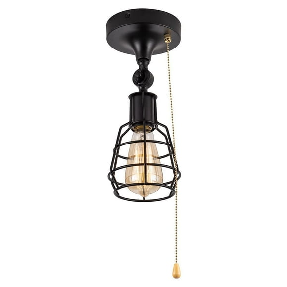 Industrial Farmhouse Close to Ceiling Light with Pull Chain 1 Light Black Semi Flush Mount Ceiling Light Adjustable Metal Cage Directional Wall Sconce Wall Lamp with Pull String for Kitchen Laundry
