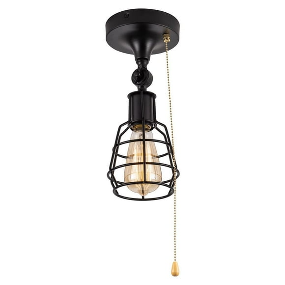 Industrial Farmhouse Close to Ceiling Light with Pull Chain 1 Light Black Semi Flush Mount Ceiling Light Adjustable Metal Cage Directional Wall Sconce Wall Lamp with Pull String for Kitchen Laundry
