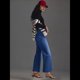 thumbnail image 5 of Pantalones Vaqueros de Cintura Alta, Acampanados y de Pierna para Mujer, Modernos, Elásticos, Holgados y con Bolsillos de Azul Oscuro S, 5 of 9